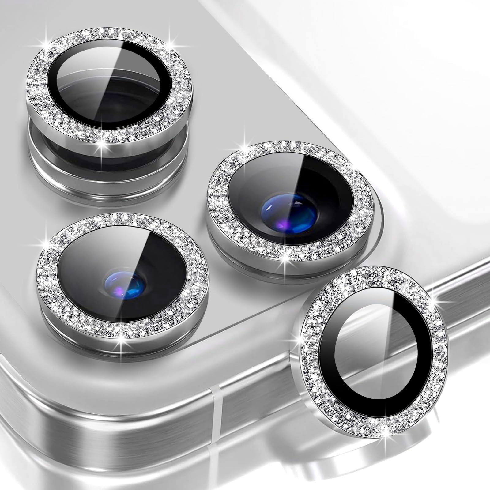 Deekeewe 2 Set Camera Lens Protector for iphone 17 Pro Max/17 Pro,Ultra HD 9H Tempered Glass Camera Protector,Anti Scratch Women Girls Shiny Camera Cover for iphone 17 ProMax/17 Pro,Glitter Silver