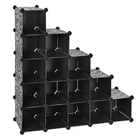 SONGMICS Schuhregal Regalsystem Standregal Aufbewahrungsregal Garderobe Schwarz (Maße jedes Faches 22 x 22 x 35 cm) LPC44H