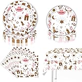 BruinBang Western Cowgirl Party Decoration Tableware, 61PCS Cowgirl Party Supplies Include 9”Plates, Napkin, Tablecloth for Wild West Cowgirl Birthday Baby Shower Decoration Dinnerware