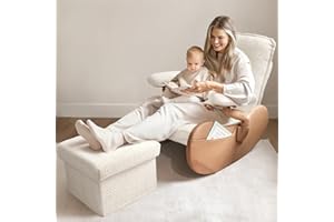 MAMAZING Nursery Rocking Chair Glider with Ottoman for Breastfeeding, Upholstered Nursing Chair with Removable Cover for Mom and Baby, Reading Chair for Bedroom, Living Room(Brown/Beige)