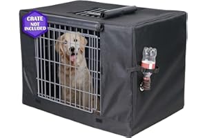 Peipaws 48 inches Dog Crate Cover - Durable Waterproof 600D Oxford Fabric Pet Dog Kennel Cover with Water Bottle Nozzle Design. (Black)