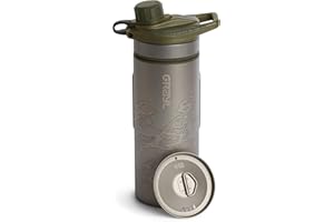 GRAYL GeoPress Titanium 24 oz Water Purifier Bottle with Cooking Lid - Filter for Hiking, Camping, Survival, Travel (Olive Drab)