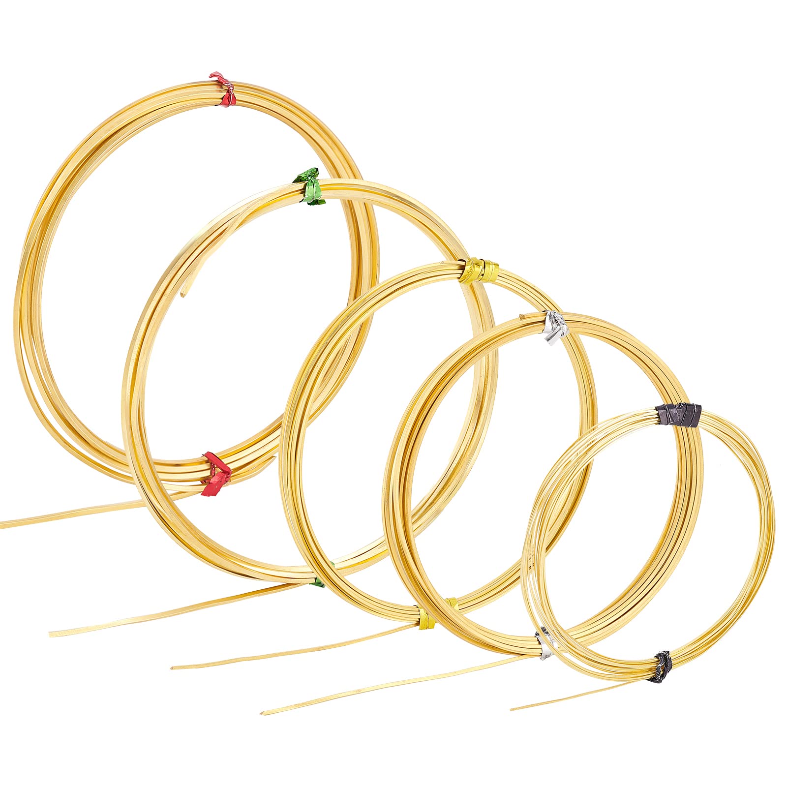 BENECREAT 5 Rolls Assorted Dead Soft Square Brass Wire, 17/18/20/22/26 Gauge Square Craft Wire for Jewelry Necklace Bracelet Making and Handmade Project, 42.6Ft/13M in Total