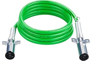 Dazakoot 7 Way ABS Cord, 12FT 7 Way Coiled Trailer Cord, Heavey Duty Electrical Power Cable for Semi Truck Tractors - Green