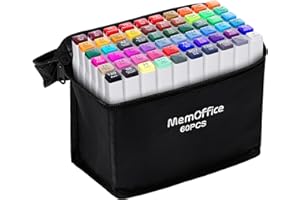 MemOffice 60 Colors Dual Tip Artist Alcohol Markers Set with Carrying Case - Perfect for Coloring, Drawing, Sketching, Card Making and Illustration - Perfect for Adults and Kids