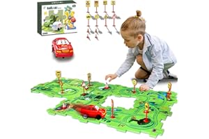 UBEGGER 4 Year Old Boy Birthday Gift, Puzzle Racer Kids Car Track Set Puzzle Racer Car Track Set with Roadmap Puzzle Track Car Play Set Toys for 4 Year Old Boys (A-Land, Set1-25pcs)