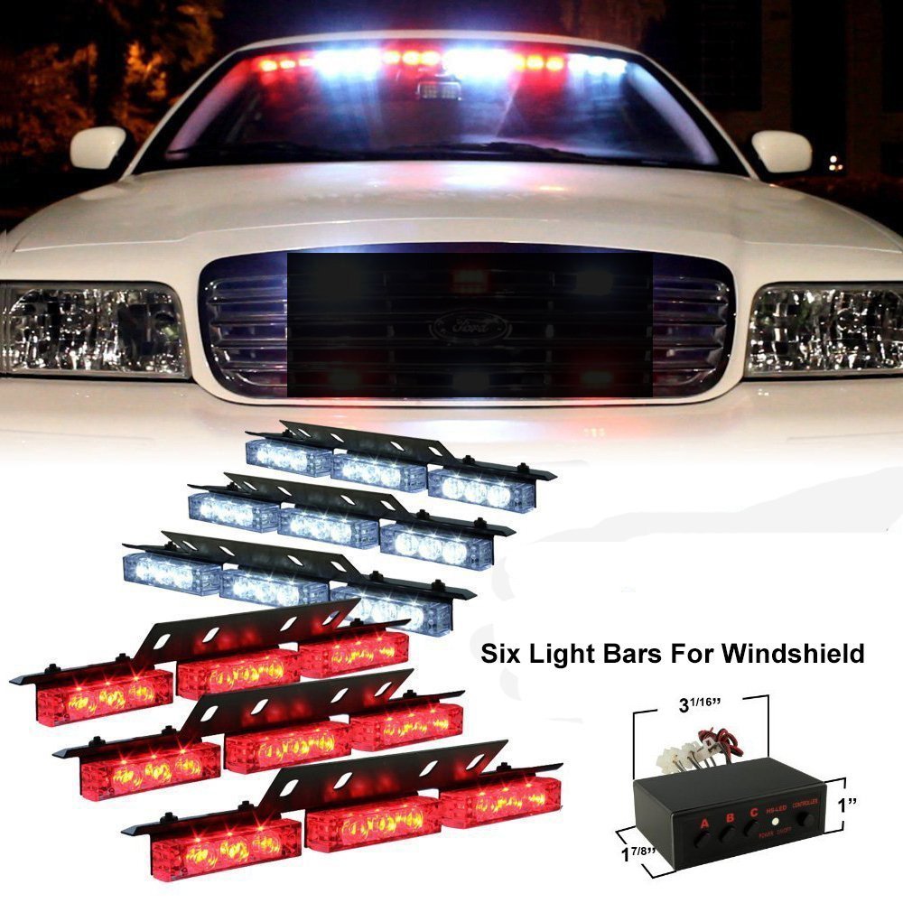 DIYAH 54 LED High Intensity LED Light Bar Law Enforcement Emergency Hazard Warning Strobe Lights For Interior Dash Windshield (Red and White)