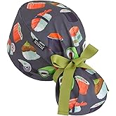 Scrub Caps Women Ponytail – Green Sushi Double-Sided Printed Surgical Hat with Buttons and Sweatband, Soft Nurse Cap for Long Hair, Helps Reduce Static Buildup