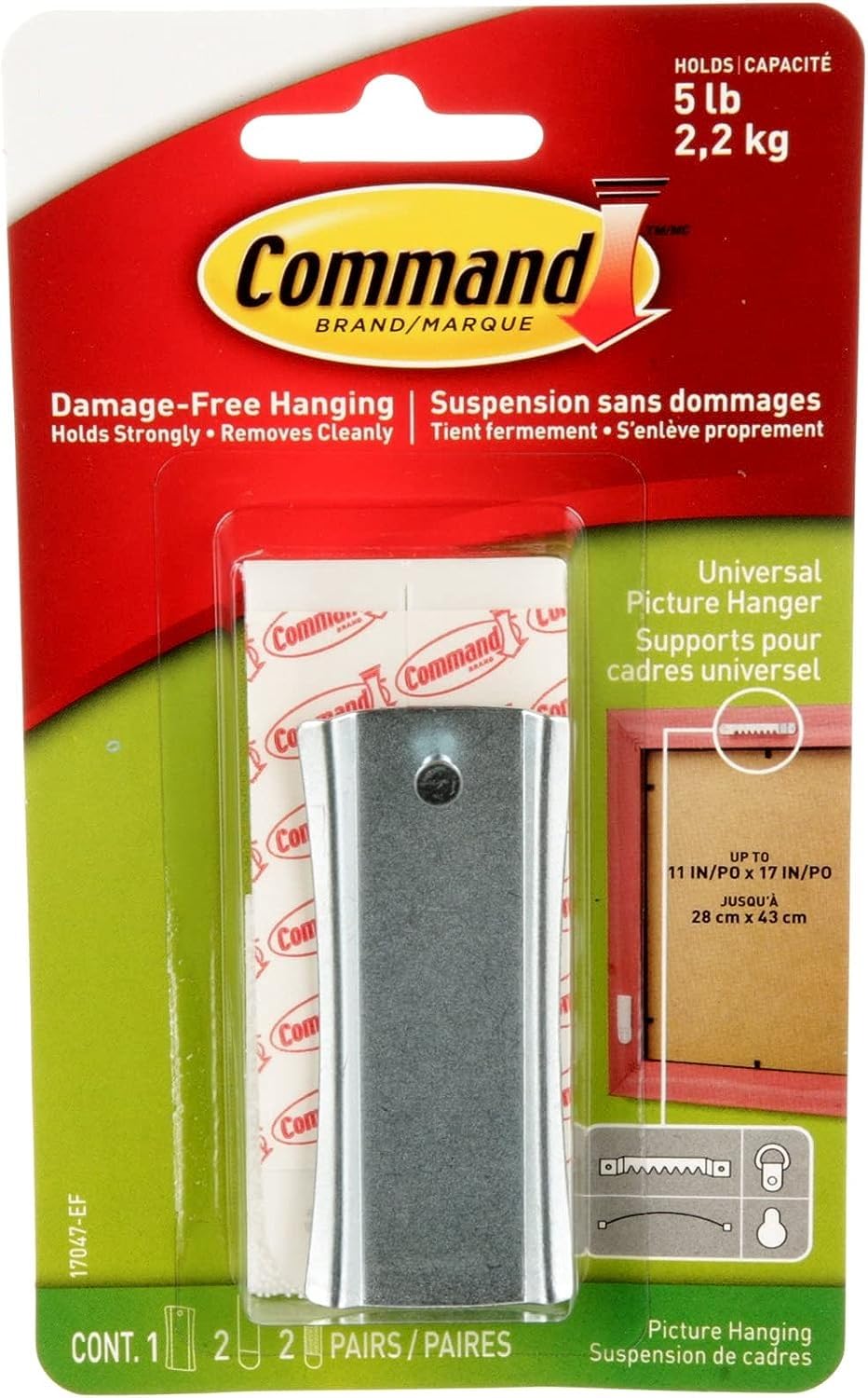 UKDeals Direct® Sawtooth Metal Picture Hanger Sticky Nail & Stabilizer Strips Decorate Damage Free Large Universal Frame Hanger 2.2 kg Load (1 Pack Metal Sawtooth Hanger 17047)