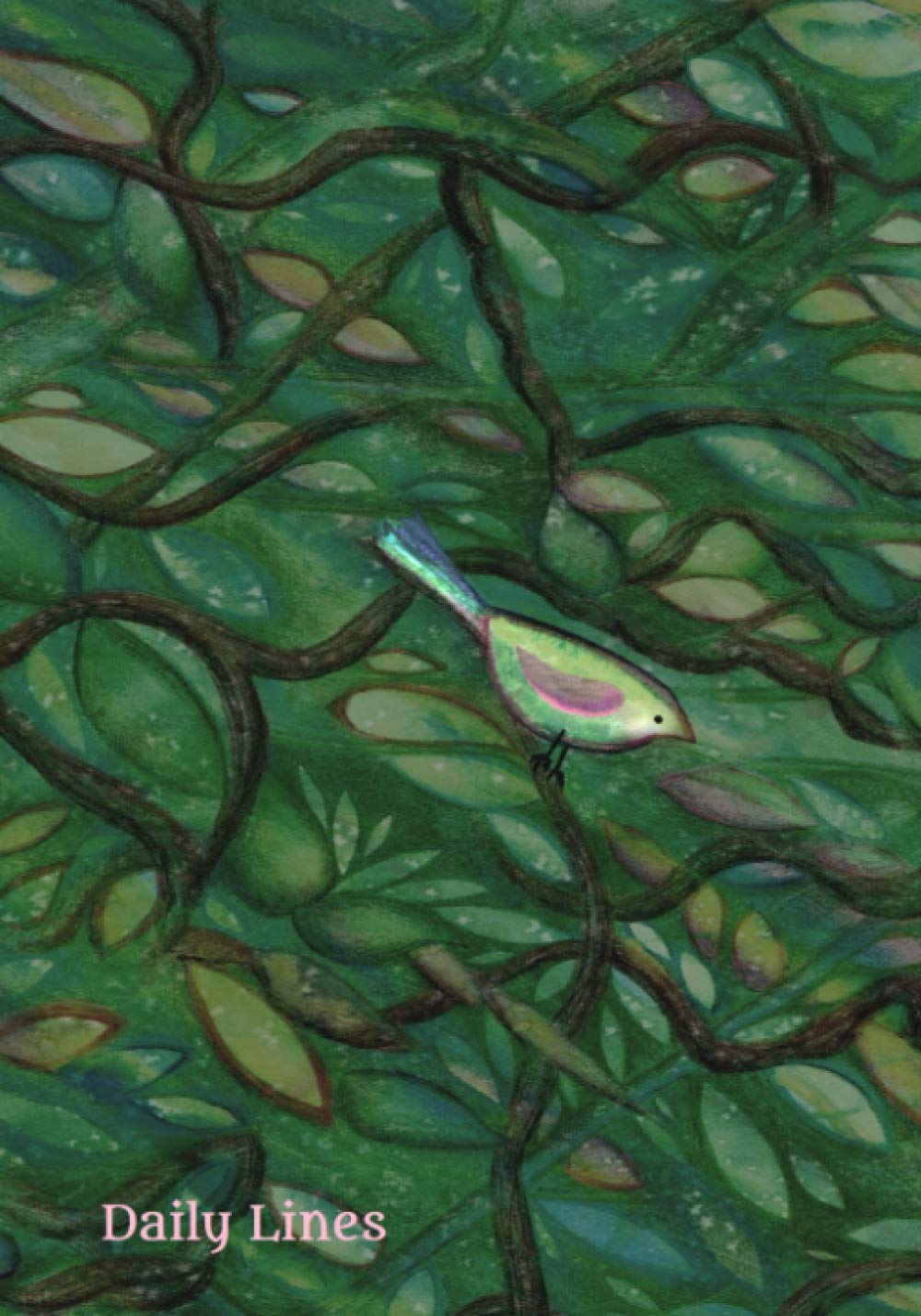 Daily Lines Notebook: Green Watercolor Leaves and Bird, Lined Notebook, 7"x10"/B5 size