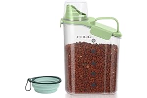 LEAWALK Dog Food Storage Container, Upgraded Large Nozzle BPA-free, 3-5 LBS Plastic Pet Food Storage Containers, With 4 Sealed Clasps, 1 Measuring Cup and Handle (Bright Green)