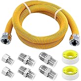 AMI PARTS 48" Flexible Gas Line Kit Yellow Coated, Gas Hose Connector Kit for Dryer, Stove, Water Heater,5/8" OD(1/2" ID) Sta
