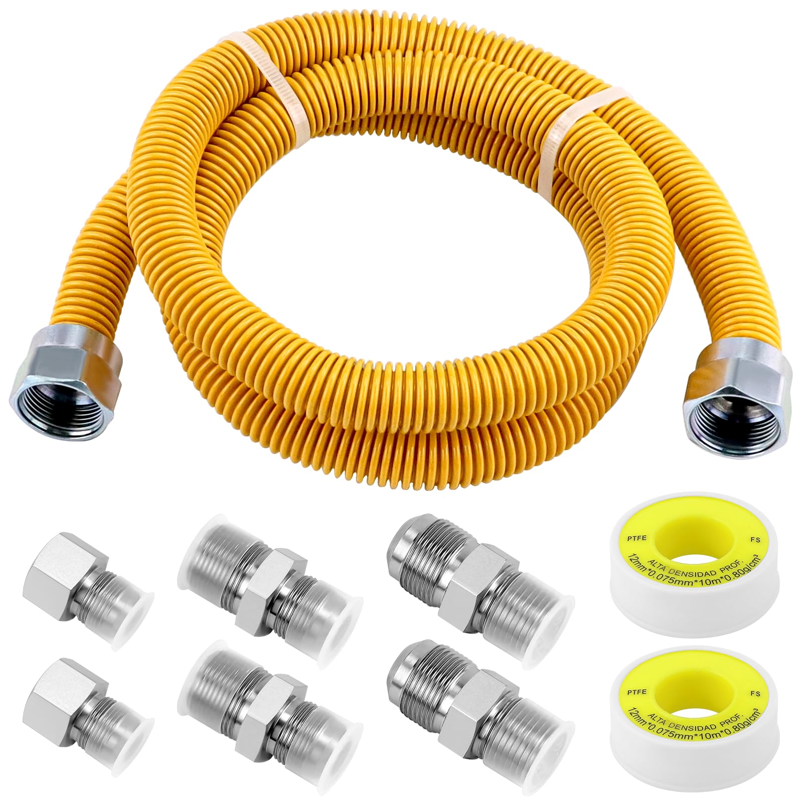 Photo 1 of AMI PARTS Flexible Gas Line Kit Yellow Coated, Gas Hose Connector Kit for Dryer, Stove, Water Heater,5/8" OD(1/2" ID) Stainless Steel Gas Line with Connector 1/2" MIP &1/2"FIP & 3/4"MIP Fitting
