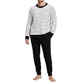 Yimoon Mens Fleece Pajama Set Striped Warm Fluffy Pjs Set Winter Long Sleeve Soft Fuzzy Sleepwear
