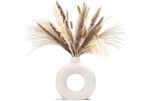 CEMABT White Donut Vase Hollow Ceramic Vase for Flowers Handmade Minimalist Boho ins Style Modern Home Decor for Wedding Dinner Table Party Living Room Office Bedroom(M)