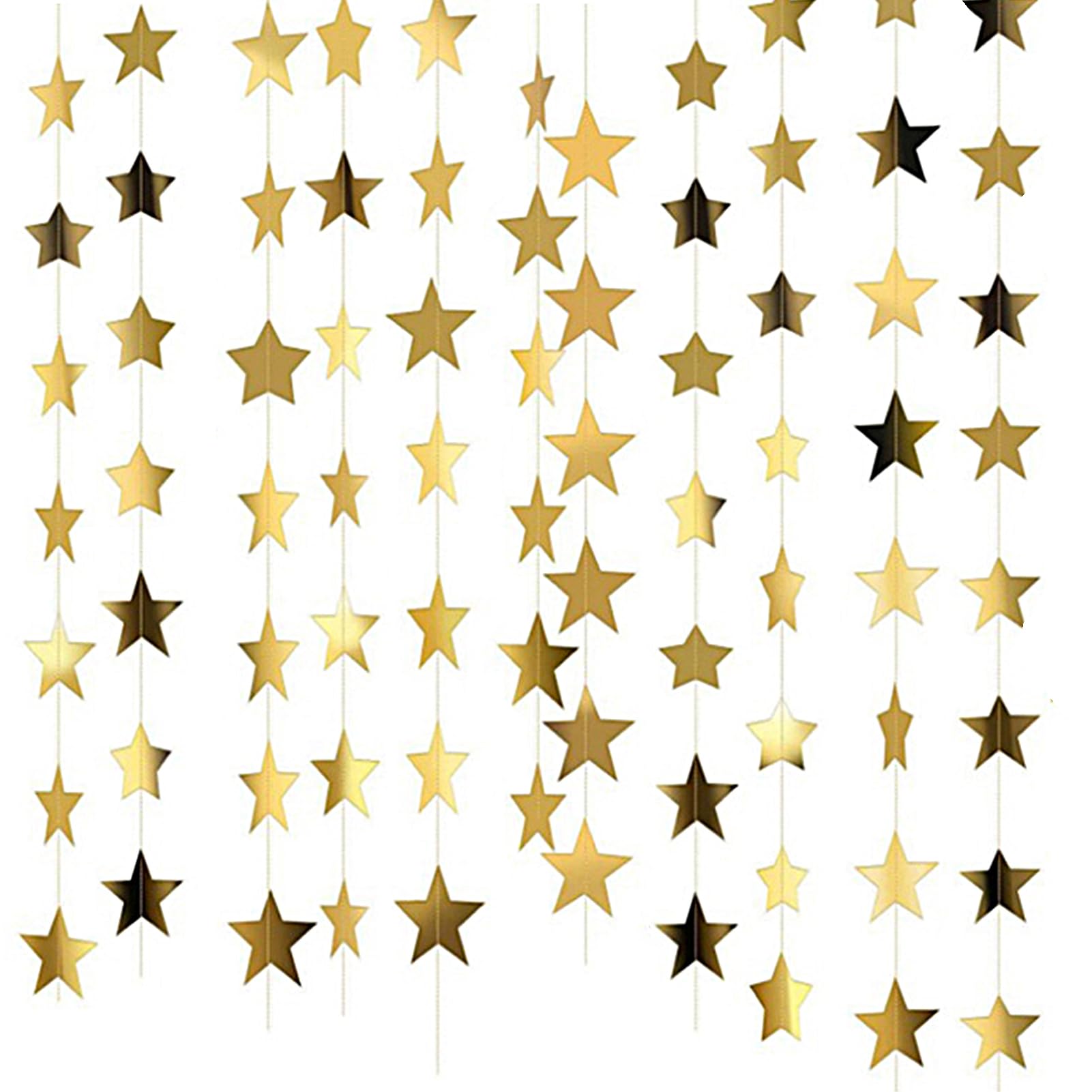 52 Feet Reflective Star Paper Garland, Sparkling Star Bunting Banner Hanging Decoration Twinkle Little Stars Party Garlands Glitter Stars Garland Streamer Kit For Birthday Wedding Banner Backdrop,Gold