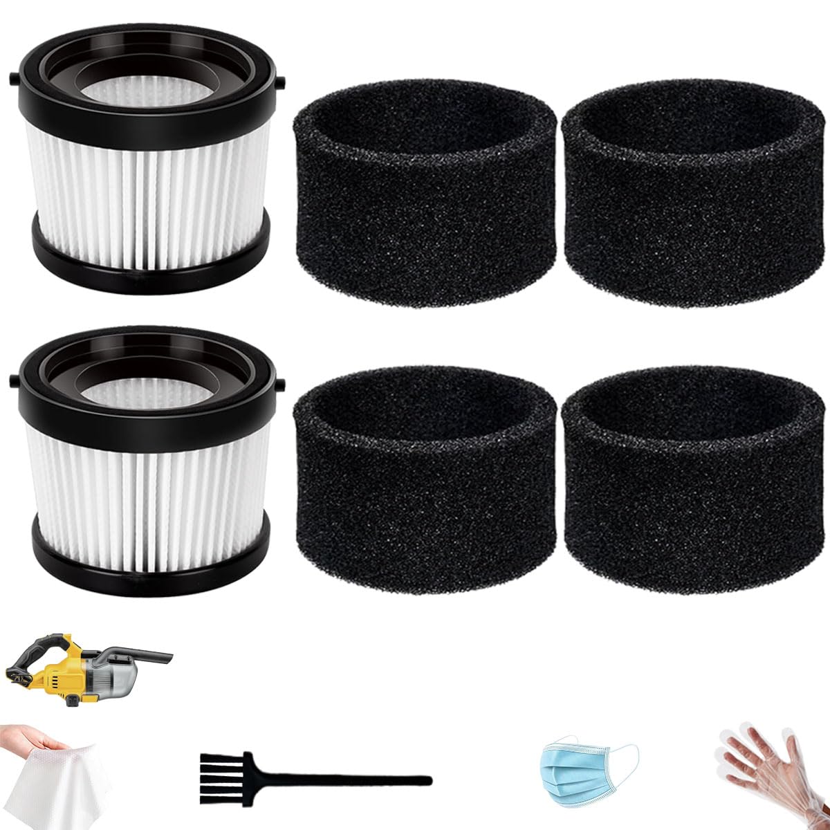 Photo 1 of 2 Pack DCV501HB/DCV5011H HEPA Filters Compatible with DEWALT 20V Cordless Handheld Vacuum - with 4 Foam Sleeve Filters & 1 Brush (Washable & Reusable) Compared to Part # DCV5011H