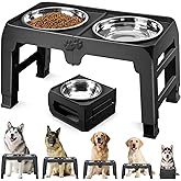 Elevated Dog Bowls for Large Dogs 5 Adjustable Heights 7.5"-15.4", 2 X-Large 10&rdquo; Stainless Steel Bowls, Heavy Duty Raised Dog Bowl Stand Foldable Pet Feeder for Dogs Shoulder Height Over 15&rdquo;, Black