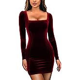 GOBLES Womens Sexy Velvet Long Sleeve Bodycon Elegant Mini Party Dress