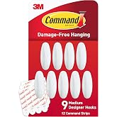 Command Medium Designer Hooks, 9 Hooks, 12 Strips | Command Hooks For Hanging Accessories, Holds Strongly, No Tools Needed, Good For Closets, Cabinets, And Home Office