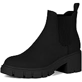 Athlefit Women's Chelsea Boots Fashion Lug Sole Chunky Heel Slip on Elastic Ankle Booties