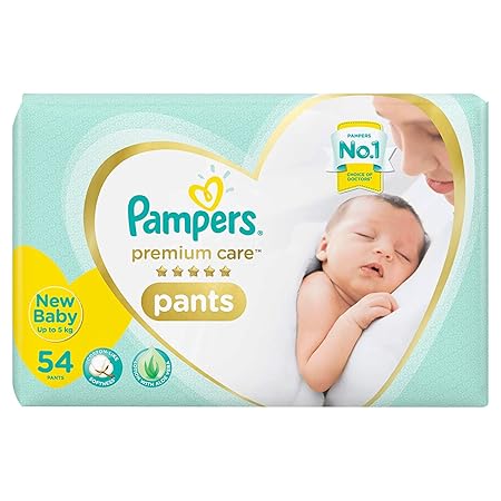 Pampers Premium Care Pants Diapers, New Born ( 54 Count)