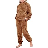 Flygo Girls 2 Piece Fuzzy Pants Sets Bear Ear Sweatshirt Hoodie Fleece Sweatpants Kids Fluffy Clothing Sets with Pockets