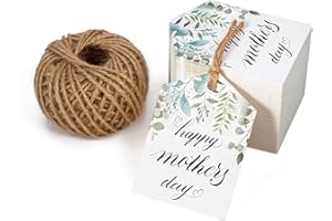 WRAPAHOLIC Mother's Day Eucalyptus Gift Tags with String - 100PCS Greenery & Gold Paper Tags with 100 Feet Natural Jute Twine
