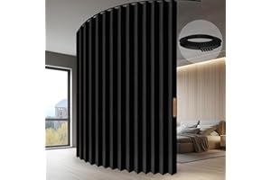 JILRON Accordion-Style Room Divider with Ceiling Track - Foldable Partition Curtain, Easy Installation(Black 100" W x 84" L-Pack of 1)