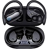 GNMN Active Noise Cancelling Ear Buds Wireless Earbuds 96hrs Playback Bluetooth Headphones Dual Battery Display Stereo Bass Earphones with Earhooks Microphone IPX7 Waterproof Headset for Sports/Gym