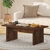 BON AUGURE Coffee Table for Living Room, 43Inch Farmhouse Wood Center Table | Rectangle Mid-Century Living Room Table, Unique Fluted Panel Coffee Table, Easy Assembly Coffee Table for Small Space, Rustic