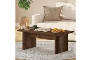 BON AUGURE Coffee Table for Living Room, Farmhouse Wood Center Table, Rectangle Mid-Century Living Room Tables, Unique Fluted Panel Coffee Tables (Rustic Oak, 43Inch)