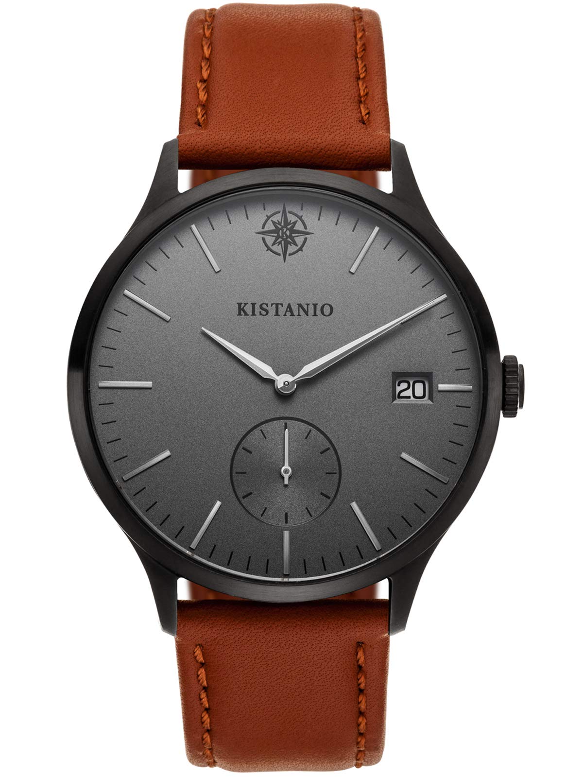 Kistanio Stratolis STR-40-099 Men's Watch with Leather Strap Analogue Sapphire Glass Black Silver Grey, Strap.