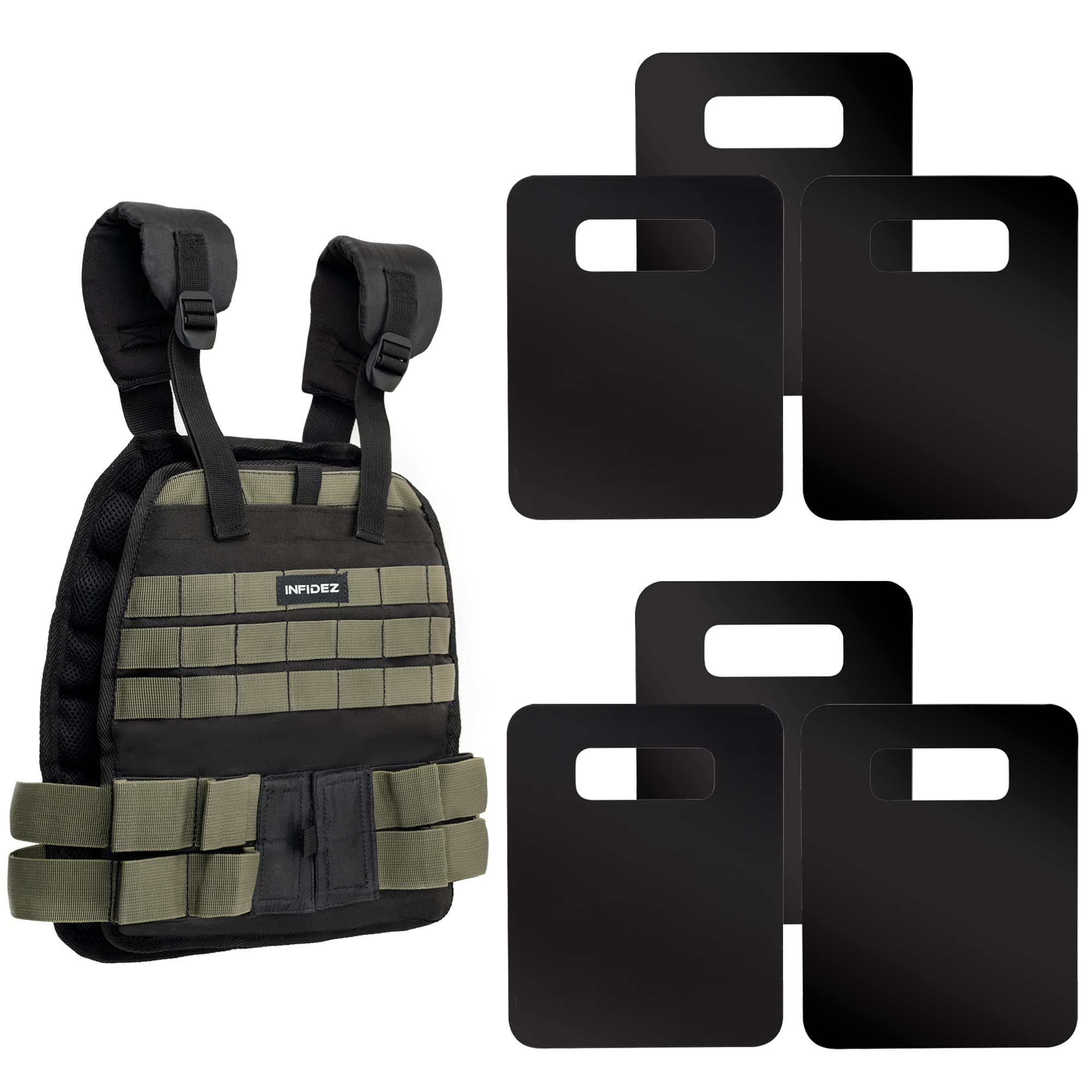 Photo 1 of INFIDEZ Tactical Adjustable Weighted Vest with 4 Weight Plates Included, Quick Release Strength Training Weight Vests, Adjustable from 16lbs to 31lbs, Weighted Vest for Men Workout