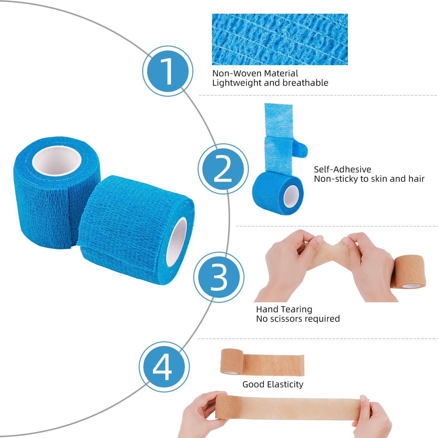 PHYTOP 12 Rolls Cohesive Bandage Wrap 5cm x 4.5m, Self Adhesive Bandage - Image 4