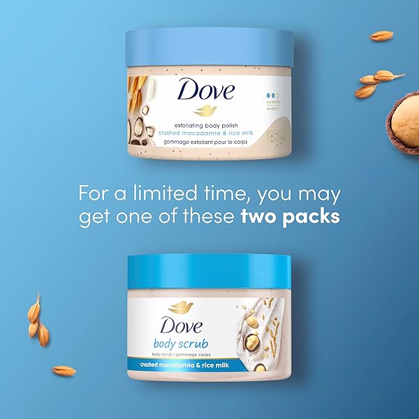 DOVE SCRUB MACADAMIA & RICE MILK REVEALS VISIBLY SMOOTHER SKIN BODY SCRUB THAT NOURISHES SKIN 10.5 OZ
