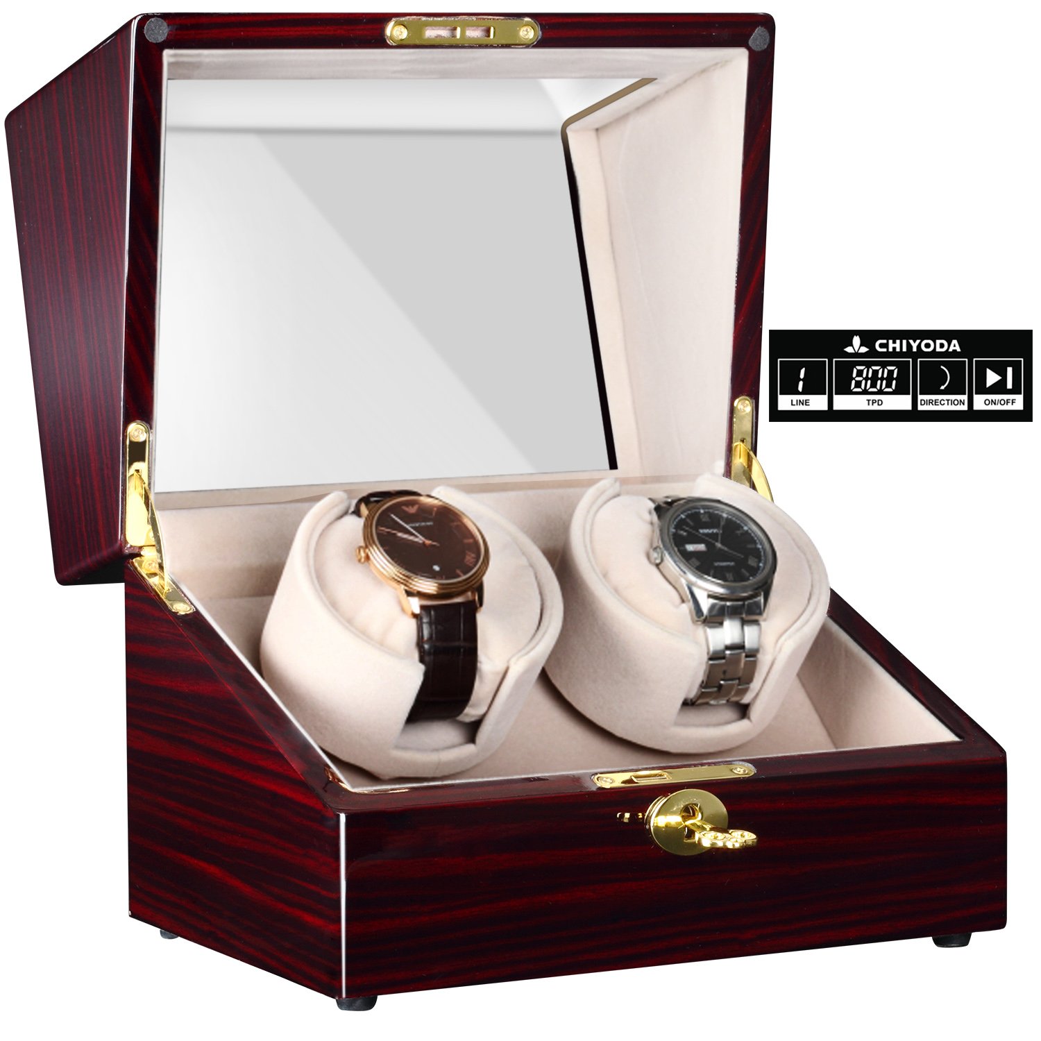 CHIYODA Double Watch Winder with Two Quiet Mabuchi Motor, LCD Digital