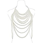 Bmirth Pearl Body Chain Pearl Body Jewelry Top Pearls Shoulder Necklace for Women Summer Beach Body Accessories Rave Nightclub Party (tassel body chain-1)
