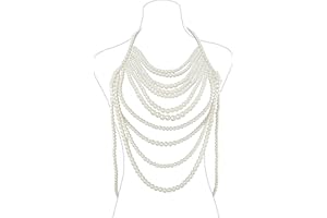 Bmirth Pearl Body Chain Pearl Body Jewelry Top Pearls Shoulder Necklace for Women Summer Beach Body Accessories Rave Nightclub Party (tassel body chain-1)