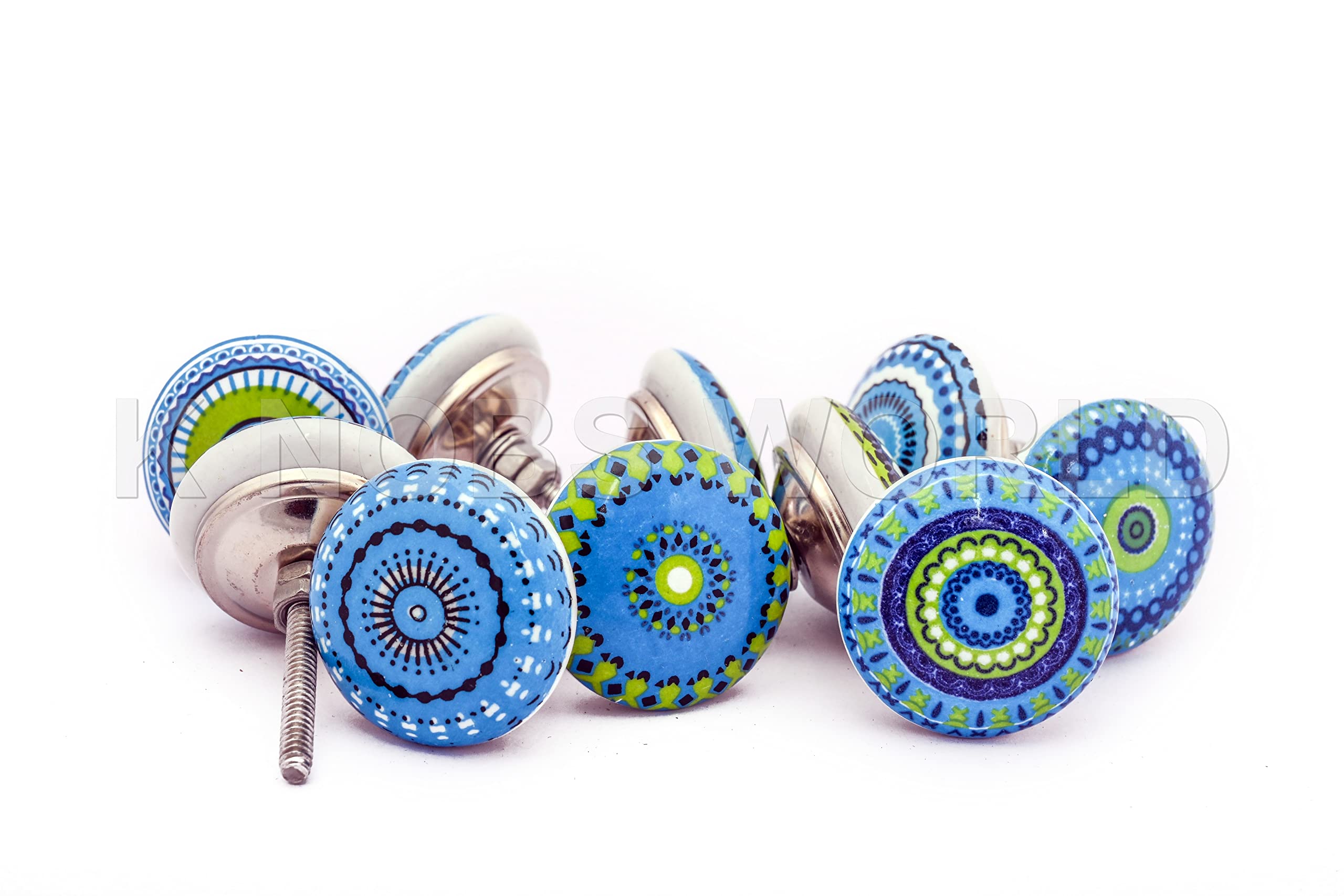 10 x Mix Vintage Look Flower Ceramic Knobs Door Handle Cabinet Drawer Cupboard Pull Xfer (Blue xfer)