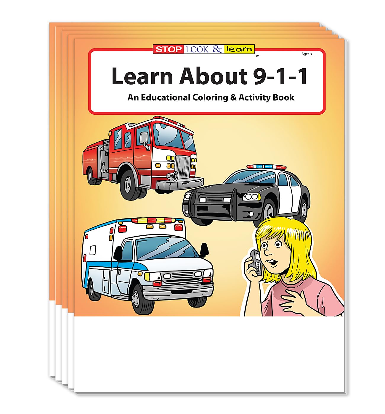 ZOCO – Learn About 911 – Coloring & Activity Books (25 Bulk Pack, Without Crayons) – EMT, EMS Dispatcher, Police, Sheriff, Fire Department Handout for Kids