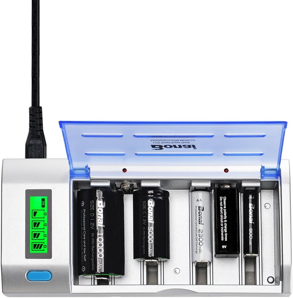 BONAI LCD Universal Battery Charger for AA, AAA, C, D, 9V Ni-MH Ni-CD Rechargeable Batteries with Discharge Function: Home Audio & Theater