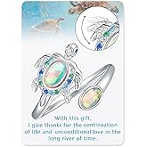 EJALEN 925-Sterling-Silver Opal/Turquoise Sea Turtle/Dolphin/Sea Life Ring - Inspirational I Love You Forever Adjustable Open Nature Ocean Mother Daughter Ring Cute Animal Jewelry Gifts for Women