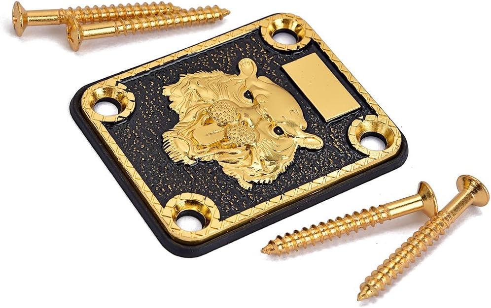 Alnicov Guitar Neck Plate,Gold and Black Neck Plate Engraved Animal Head Pattern for Electric Guitar - Image 5