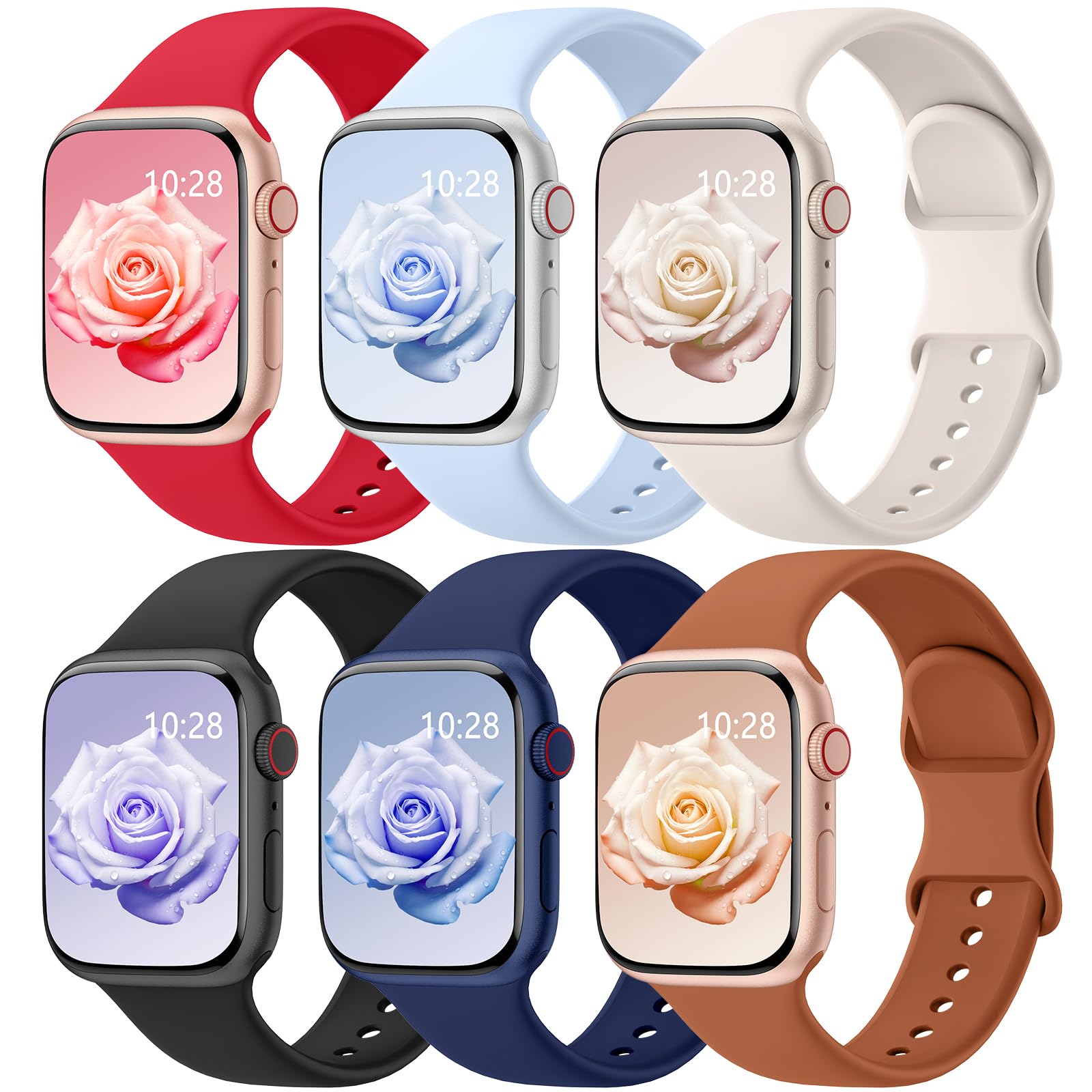Photo 1 of Patenting 6 Pack Sport Bands Compatible with Apple Watch Bands for Women Men 38mm/40mm/41mm/42mm(Series 10), Soft Silicone Waterproof Strap for iWatch Apple Watch Series 10 9 Ultra 8 7 6 5 4 3 2 1 SE
