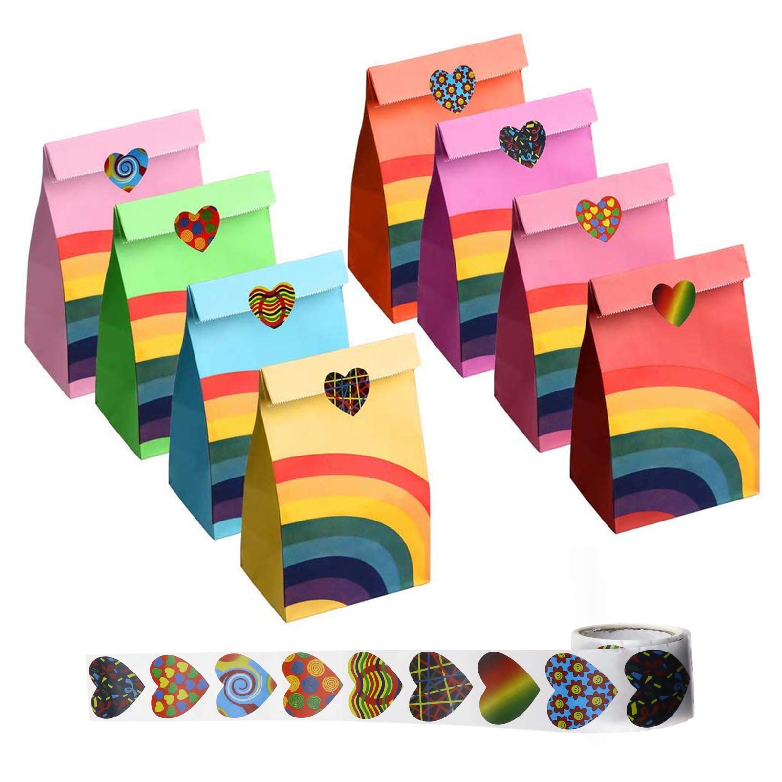 YINETTECH Rainbow Pattern Paper Bag, 40pcs, 8 Colors, 22x11.8x7.9cm, Perfect for Kids Birthday Party, Baby Shower, Celebrations