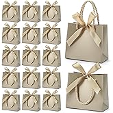 EQOREIIN 24 PCS Small Gift Bags with Handles,Champagne Mini Bag,5.5x 2.5x4.7 Inches Small Thank You Gift Bags Bulk with Ribbon for Party Favors,Mother's Day, Goodie, Weddings,Baby Shower(Champagne)