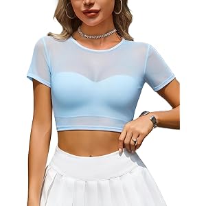 Avidlove Mesh Crop Top for Women See Through T Shirt Y2k Clubwear XS-XXL | Short Sleeve, Crewneck, Crop Style, Perfect for Cl