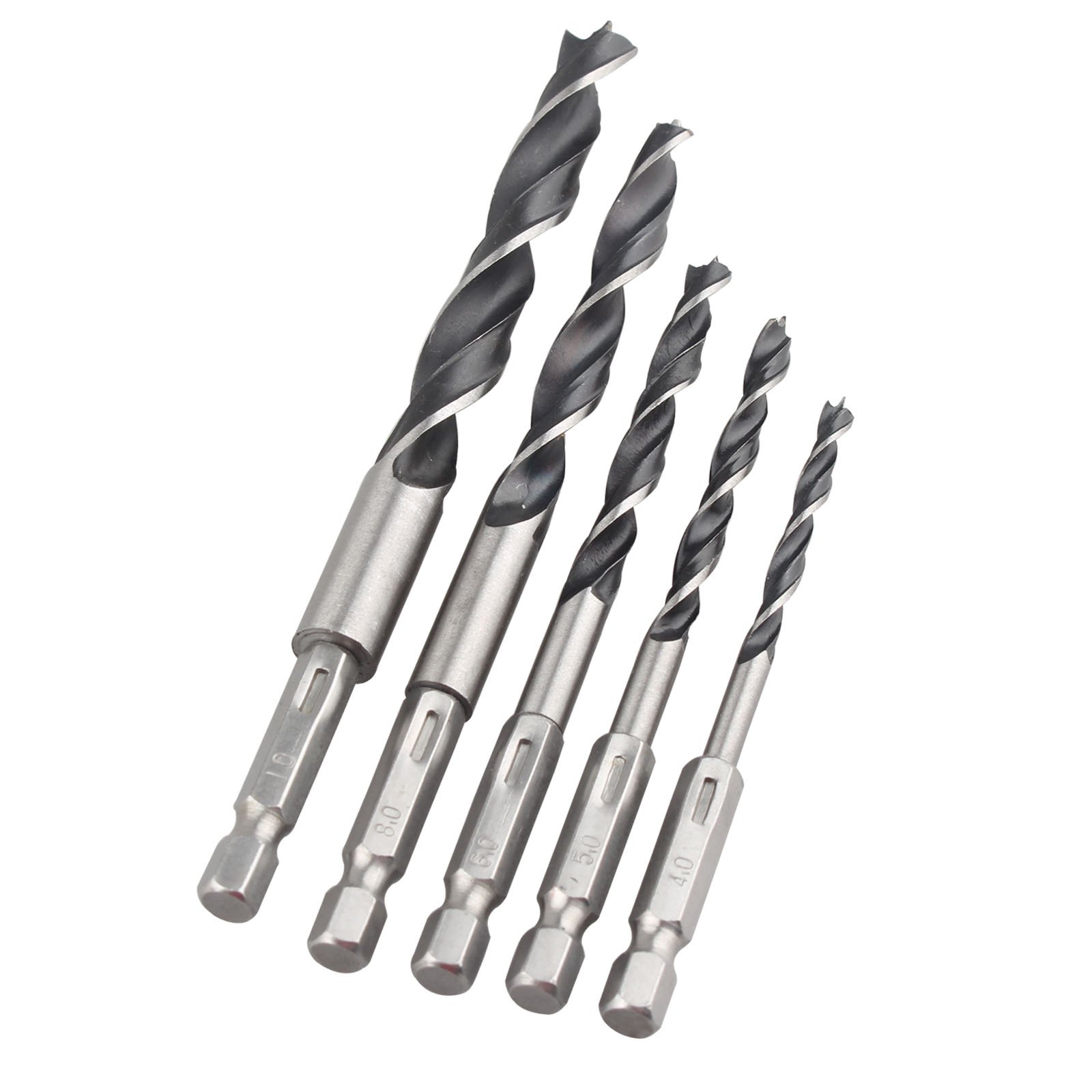 HALJIA 5Pcs HSS Twist Drill Bits Hex Shank Three Sharp Woodworking Auger Drill Bit Tools Set 4mm to 10mm