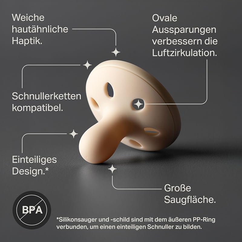 brustähnlicher Schnuller, 0-6m, 4er-Pack, leichtgewichtig, einteiliges Silikondesign, symmetrischer Nuckel
